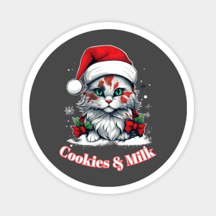 Cookies & Milk - Christmas Cat - Winter Holiday Magnet